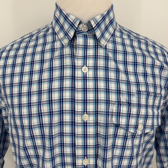 Duluth Trading Co Men's Shirt M Tall Blue Plaid Button-Down 100% Cotton Classic - Picture 1 of 5